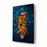 Tableau en verre Sunflower Rowboat on Deep Blue Water - 72x46 cm
