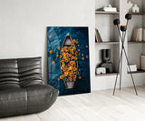 Sunflower Rowboat on Deep Blue Water Glass Wall Art
