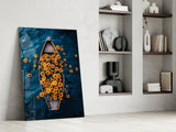 Sunflower Rowboat on Deep Blue Water Glass Wall Art