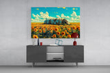 Derelict Airship in Sunflower Field Glass Wall Art