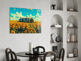 Derelict Airship in Sunflower Field Glass Wall Art