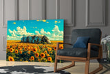 Derelict Airship in Sunflower Field Glass Wall Art