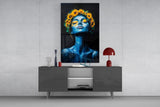 Blue Woman with Sunflower Crown Glass Wall Art
