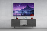 Purple Twilight Lake Dock Glass Wall Art
