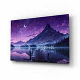 Quadro in vetro Purple Twilight Lake Dock - 72x46 cm