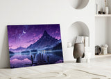 Purple Twilight Lake Dock Glass Wall Art