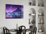 Purple Twilight Lake Dock Glass Wall Art