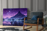 Purple Twilight Lake Dock Glass Wall Art