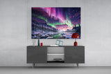Aurora Northern Lights Snowy Valley Glass Wall Art