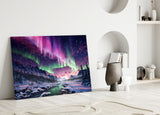Aurora Northern Lights Snowy Valley Glass Wall Art