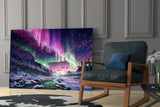 Aurora Northern Lights Snowy Valley Glass Wall Art