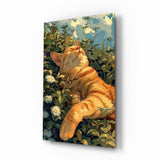 Quadro in vetro Ginger Cat Lounging in Wildflowers - 72x46 cm