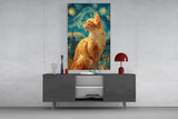 Swirling Starry Night Ginger Cat Glass Wall Art