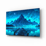Glasbild Moonlit Mountain Lake Dock - 72x46 cm