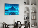 Moonlit Mountain Lake Dock Glass Wall Art