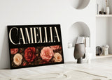 Camellia Blush and Crimson Floral Glass Wall Art