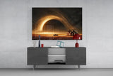 Golden Star Vortex Over a Lone Farmhouse Glass Wall Art