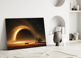 Golden Star Vortex Over a Lone Farmhouse Glass Wall Art
