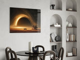 Golden Star Vortex Over a Lone Farmhouse Glass Wall Art