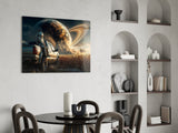 Astronaut and Ringed Planet Cornfield Glass Wall Art