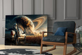 Astronaut and Ringed Planet Cornfield Glass Wall Art