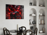 Black Sports Sedan and Red Demon Dragon Glass Wall Art