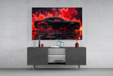 Crimson Smoke Black Muscle Car Glass Wall Art