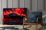 Crimson Smoke Black Muscle Car Glass Wall Art