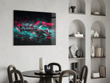 Teal Pink Splash Open-Wheel Race Car Glass Wall Art