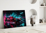 Red Racer Cyan Light Streaks Glass Wall Art