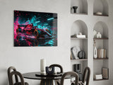 Red Racer Cyan Light Streaks Glass Wall Art
