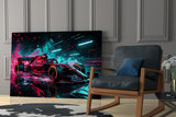 Red Racer Cyan Light Streaks Glass Wall Art