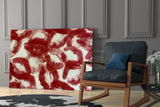 Red Lip Prints Kiss Marks Glass Wall Art