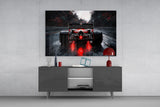Rainy Track Red Glow Race Car Glass Wall Art