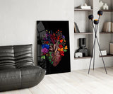 Floral Anatomical Heart Multicolor Glass Wall Art