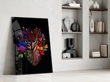 Floral Anatomical Heart Multicolor Glass Wall Art