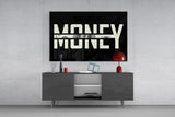 Money Typography Hundred Dollar Bill Glass Wall Art