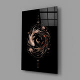 Celestial Koi Yin Yang Crescent Moon Glass Wall Art