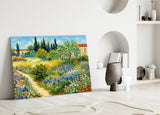 Impressionist Flower Garden Path Glass Wall Art
