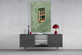 Reader on Windowsill Sage Green Glass Wall Art