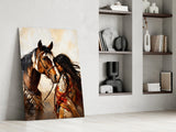 Bay Pinto Horse and Native Woman Glass Wall Art