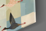 Flying Cranes Patchwork Pastel Glass Wall Art