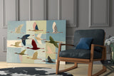 Flying Cranes Patchwork Pastel Glass Wall Art
