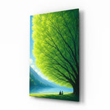 Glasbild Giant Green Tree Lakeside Calm - 72x46 cm