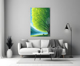 Giant Green Tree Lakeside Calm Glass Wall Art