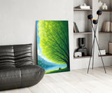 Giant Green Tree Lakeside Calm Glass Wall Art