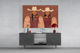 Two Cowgirls in Maroon Western Glass Wall Art