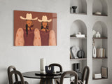 Two Cowgirls in Maroon Western Glass Wall Art