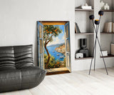 Coastal Village Window View Glass Wall Art