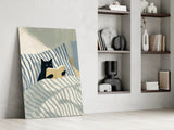 Reading Black Cat Blue Striped Bed Glass Wall Art